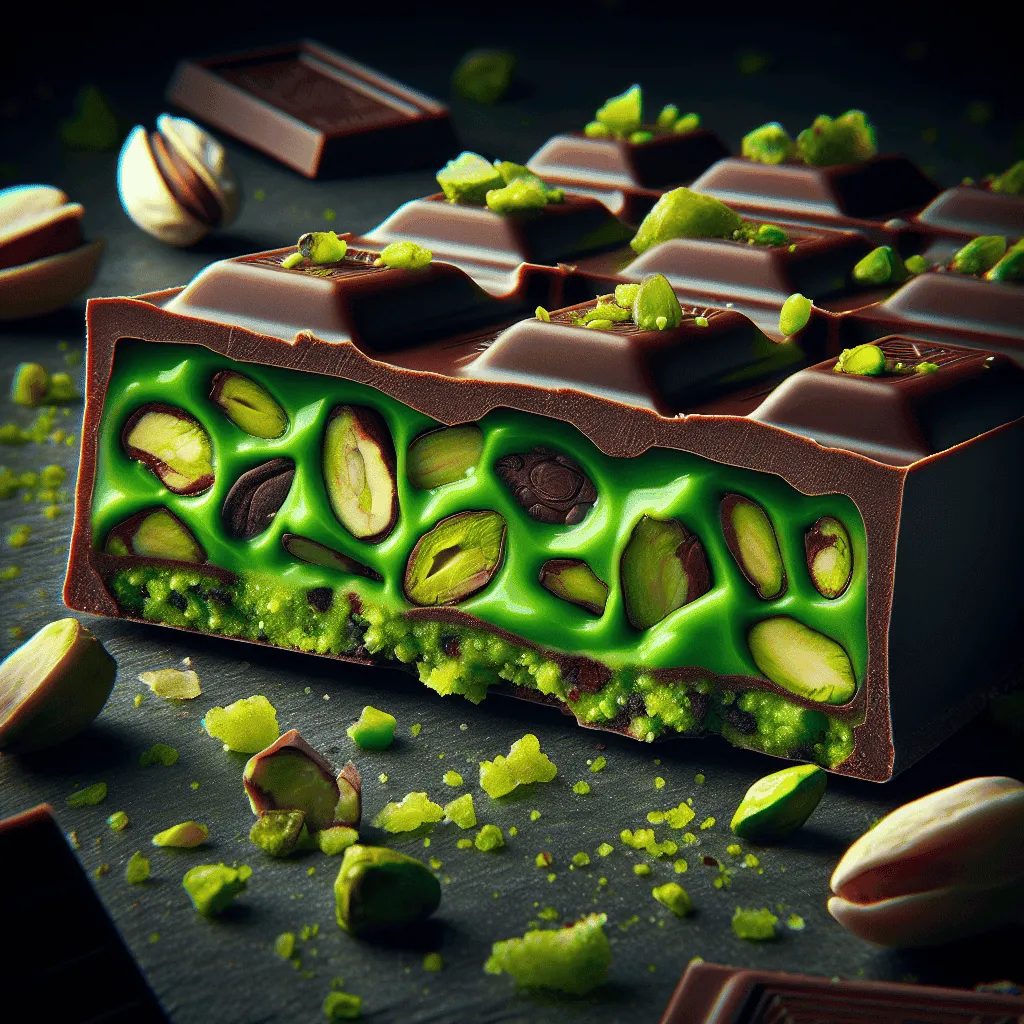 Rich pistachio cream layer close-up