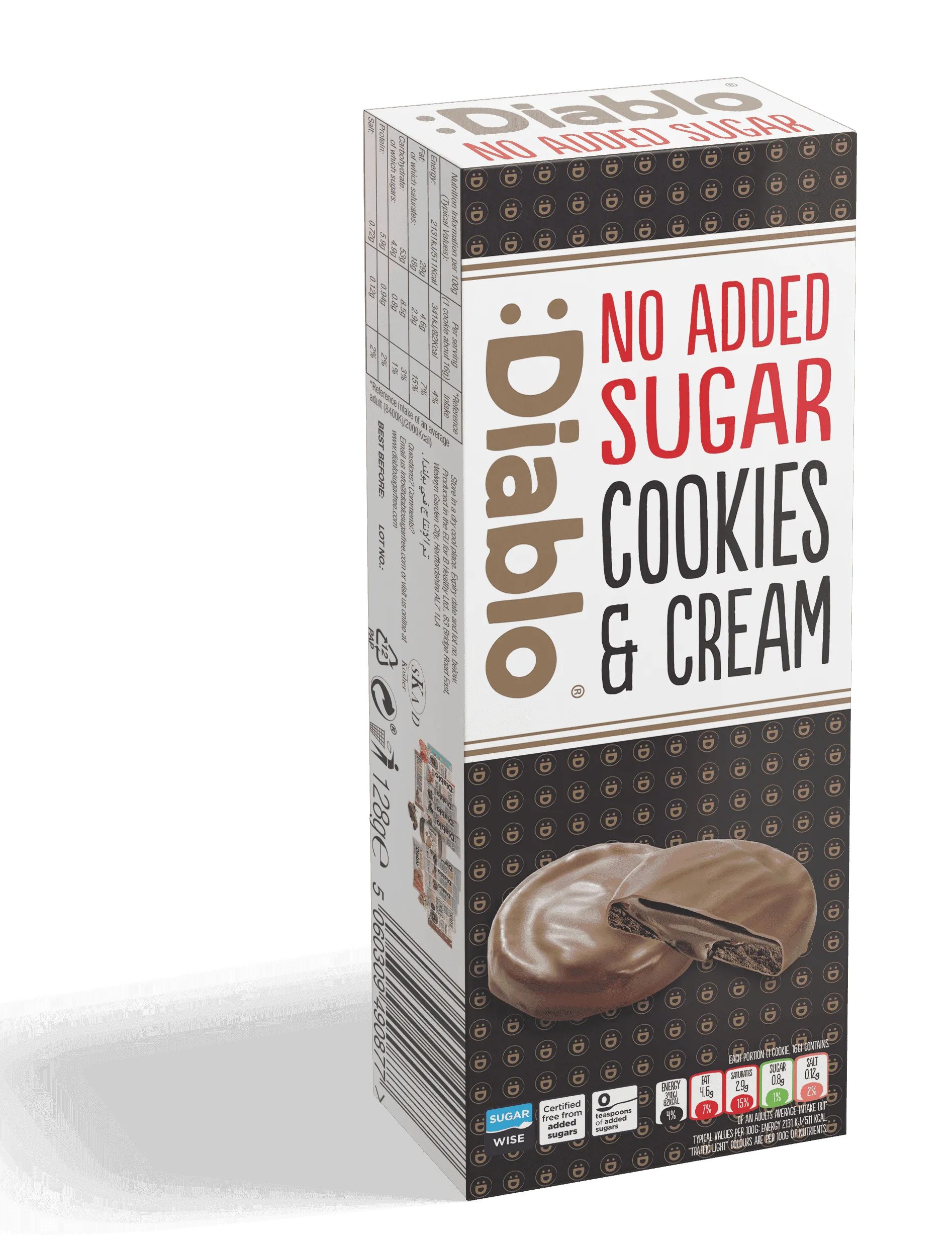 Diablo Sugar Free Dark Chocolate Cookies Cream 128g