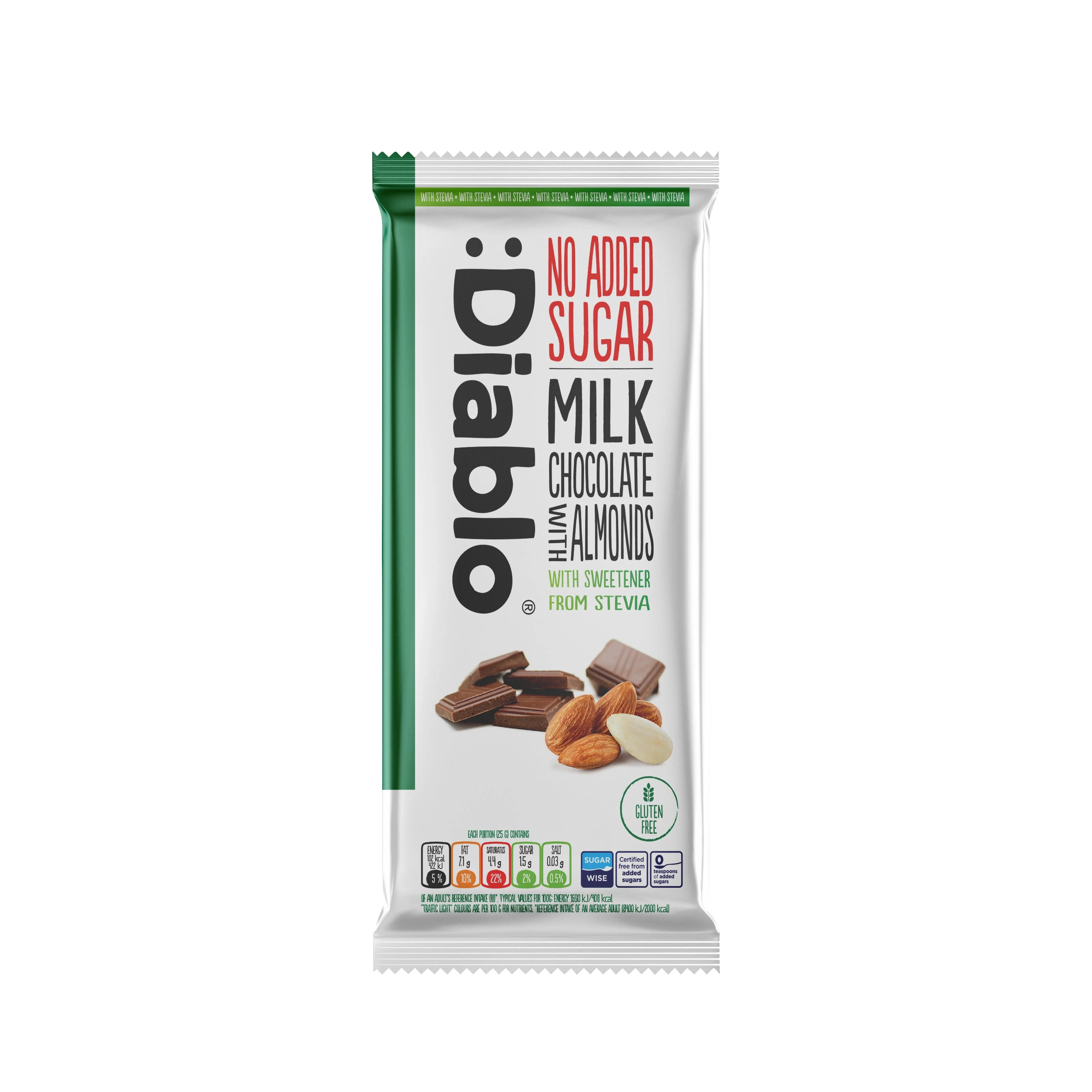 Milk Chocolate with Almonds Stevia 75g